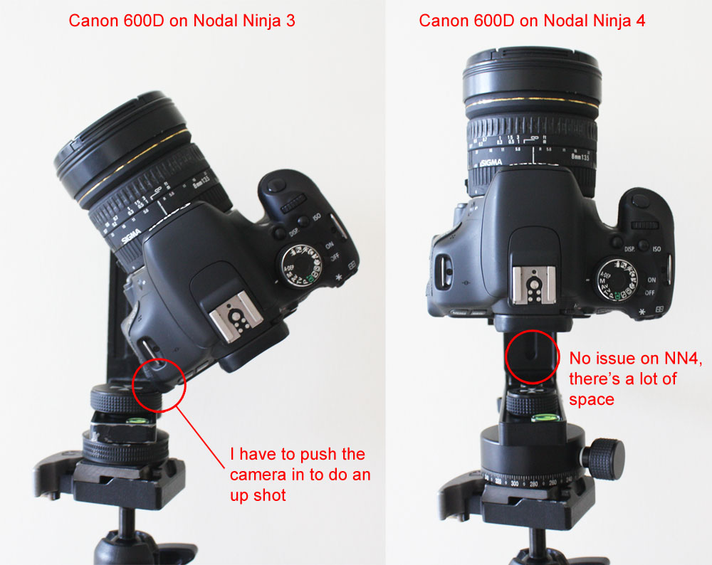 Nodal Ninja 3 and Nodal Ninja 4 with Canon 600d zenith shot position comparison